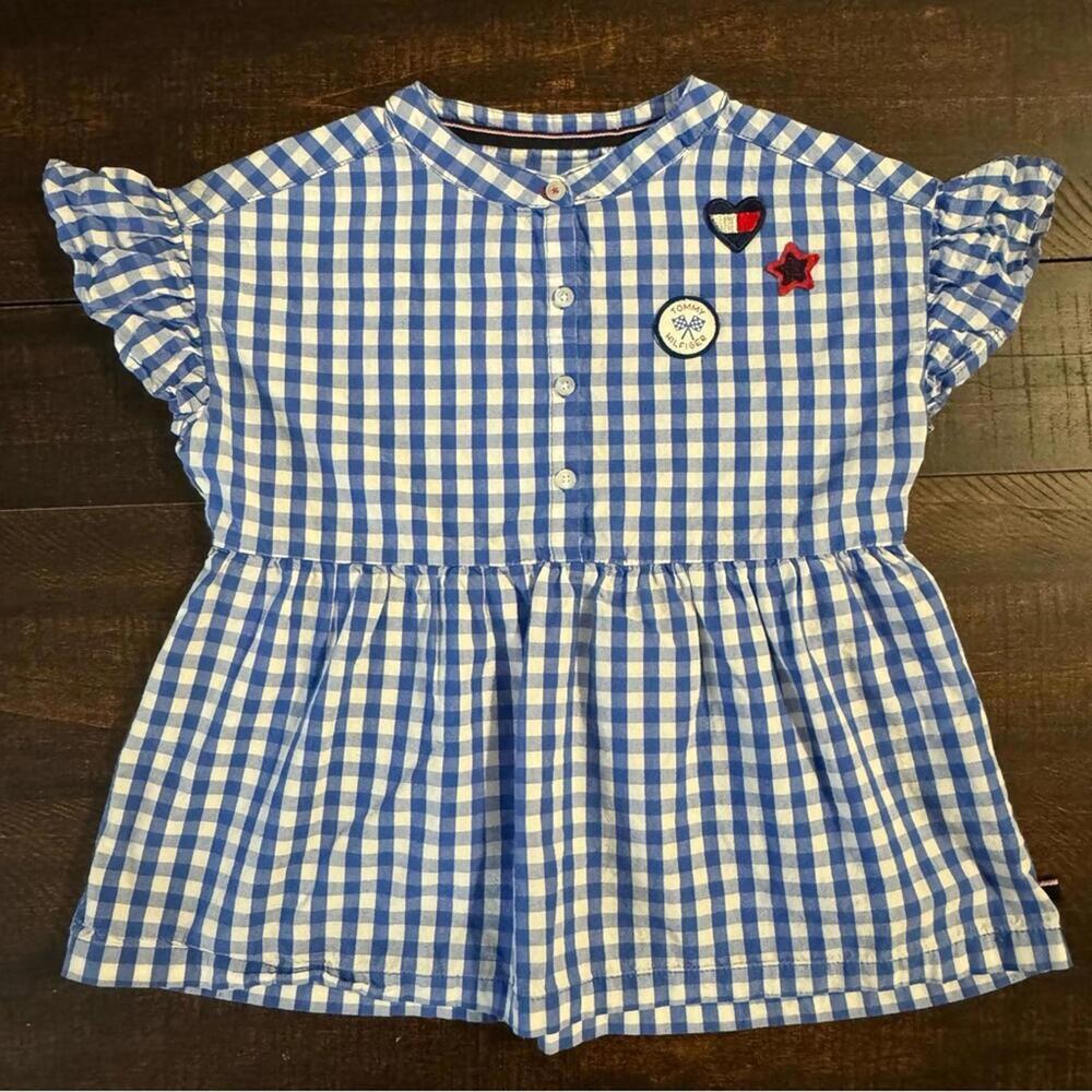 Tommy Hilfiger Gingham Peplum 8/10 Shirts & Tops Top Blue White 8G